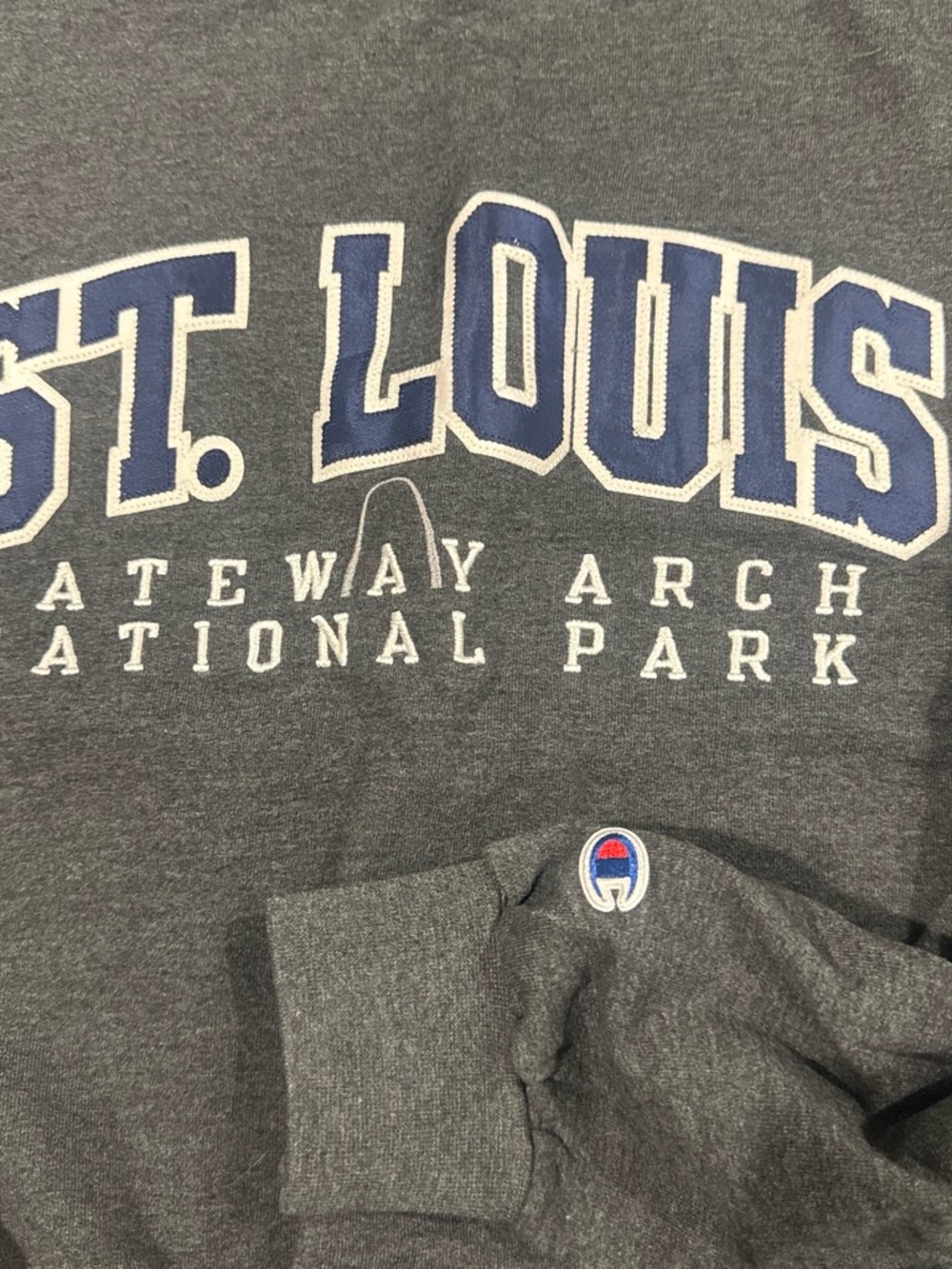 Champion Gray Crewneck Sweatshirt with Blue & Red Logo